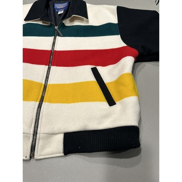 Vintage Pendleton Coat BAY STRIPES Wool Blanket Coat Bomber Jacket Mens Large - Picture 7 of 16
